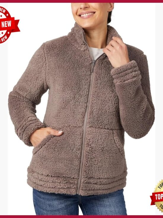 Jackets & Blazers - Women's Sherpa Faux Fur Fleece Jacket Long Sleeve Full Zip Casual Warm